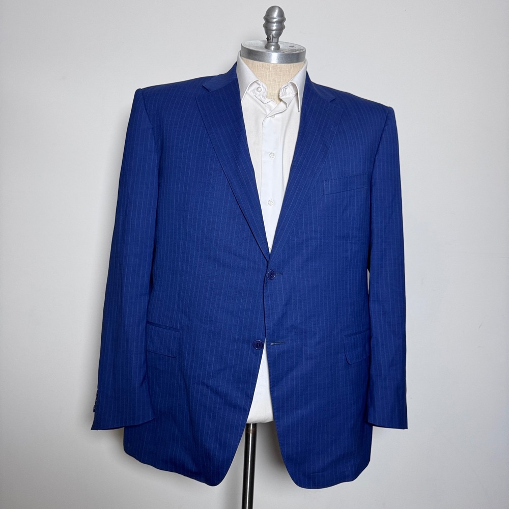 Canali Blazer Mens 44L Blue Pinstripe Impeccabile Wool 2-Button Suit Jacket